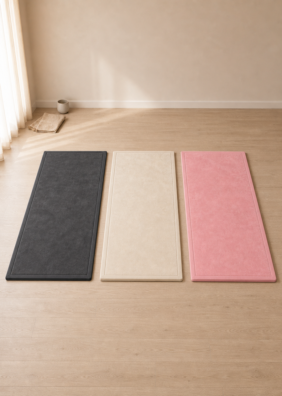 PocoKoko memory foam play mat — Charcoal, Oatmeal, Blush color trio comparison